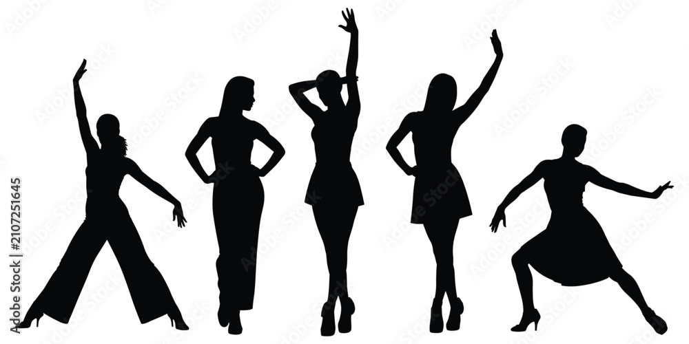 Fototapeta premium Five women in dance poses, expressive