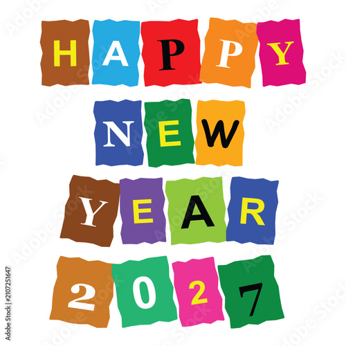 Happy new year 2027 colorful typography design with festive paper cut letters for holiday celebration vector illustration