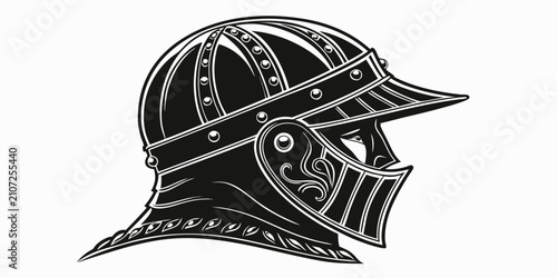 Bild auf Leinwand Black medieval knight helmet silhouette, isolated on white background, black hel