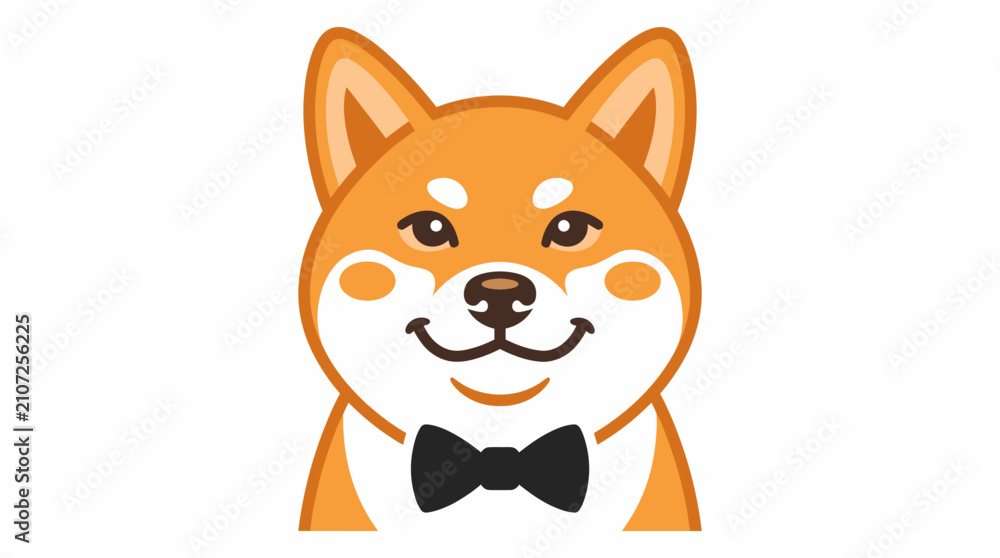 Obraz premium Cute cartoon Shiba Inu dog wearing a formal black bowtie.