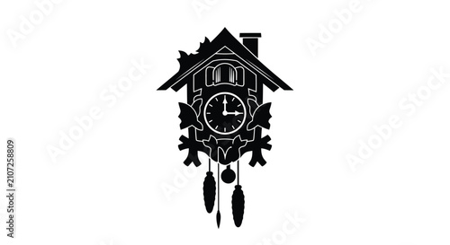 Canvas Print Detailed cuckoo clock silhouette against a white background showcasing tradition