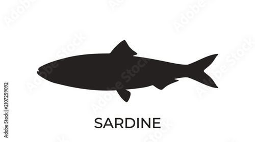 A black silhouette of a sardine fish on a white background.