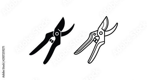 Bild auf Leinwand Pruning shears depicted as a black and white line drawing featuring a distinct s
