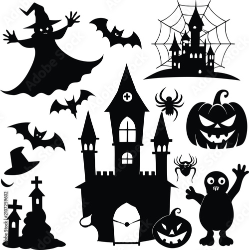 Halloween silhouettes elements collection of silhouette