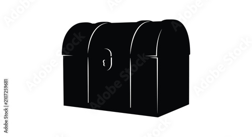 Closed wooden treasure chest with metal accents depicted as a black silhouette box container storage wood iron