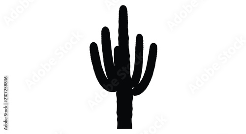 Fotografie Saguaro cactus silhouette against a white background a stark botanical shape des