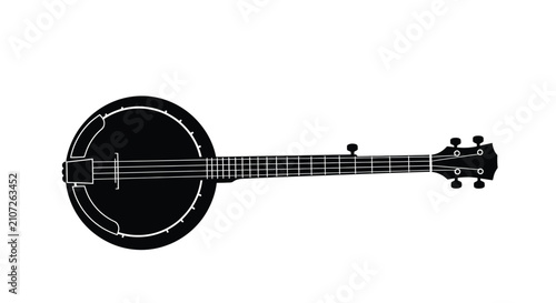Εκτύπωση καμβά Banjo instrument depicted as a black silhouette against a white background silho