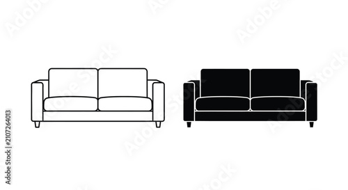 Bild auf Leinwand Two seat sofa silhouettes in contrasting color schemes a black and a white versi