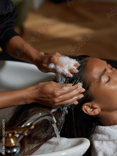 Person receiving a hair wash in a salon