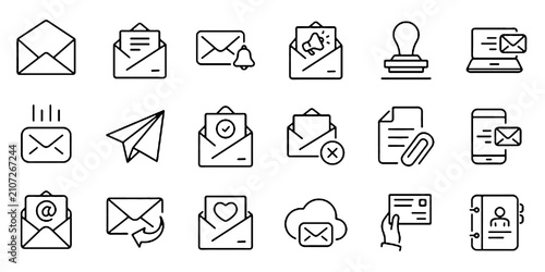 Tableau sur toile Collection of E-mail and Letter Linear Icons, Including mail, envelope, email, postal, letter sent, inbox, new mail, reply and forward mail