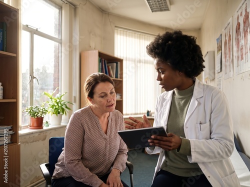 Black Doctor Explaining Treatment Plan to Patient Using Tablet