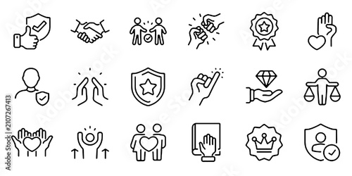 Tableau sur toile Collection of trustworthy, line icons, including trustworthy, credibility, confidence, integrity, confidence, promise, loyalty, honesty