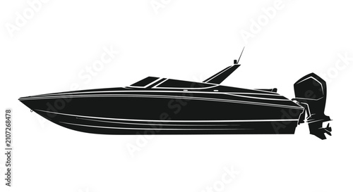 Canvastavla Motorboat profile view in black and white silhouette boat vessel speedboat power