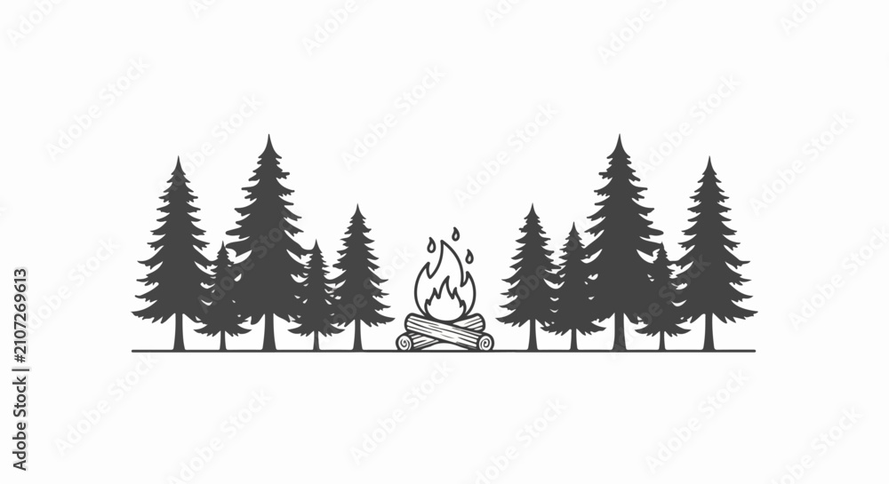 Obraz premium Black and white campfire burning.