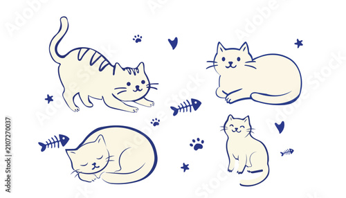 Konstfotografi Cats doodle set hand drawn cartoon vector illustration