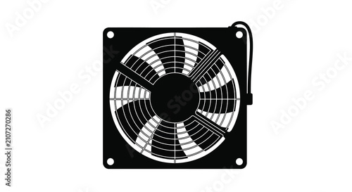 Axial fan with visible blades and wire depicted as a black silhouette cooling ventilation blower air circulation