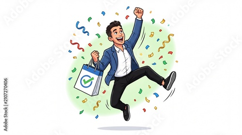 Man jumping with shopping bag