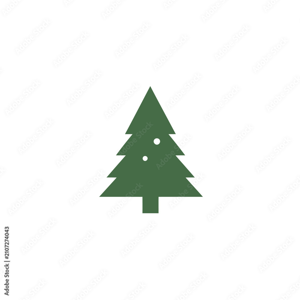 Obraz premium Isolated green stylized pine tree with a few white dots, simple festive element for winter holidays