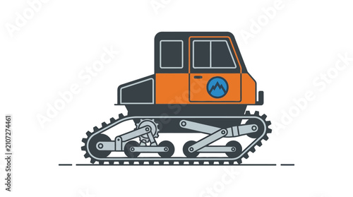 Obraz na płótnie Orange and grey tracked snowcat mountain vehicle.