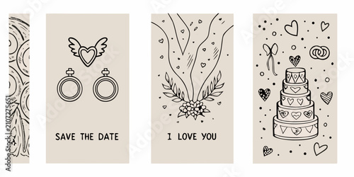 Obraz na płótnie wedding invitation cards line art style save date love heart