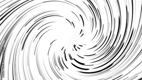 Abstract black and white spiral motion background, dynamic swirling radial lines pattern