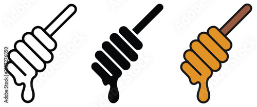 Quadro su tela Honey Stick Spoon Icon Illustration for Fresh Honey Beekeeping Natural Sweetener