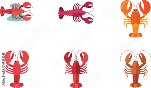 Billede på lærred Lobster creatures flat vector illustration bundle