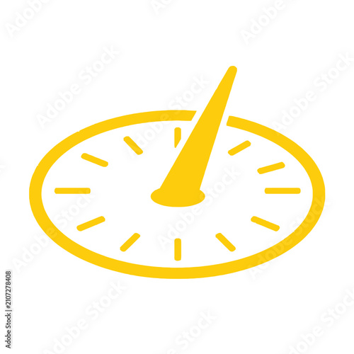 Картината върху платно Isolated yellow sundial icon with pointed gnomon casting a shadow on a clean whi
