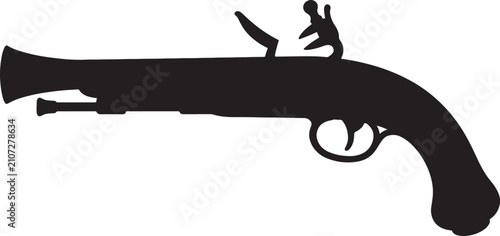 Foto Ancient flintlock pistol silhouette antique historical weapon for pirate defense vintage war firearms icon