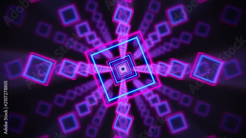 VJ Loop Slow Motion Square Frame Neon Glow Loop Cyber Room Cyan Magenta 4K 60FPS Seamless horizontal 20 seconds seamless looping VJ visualizer futuristic neon cyber room with pulsing lights