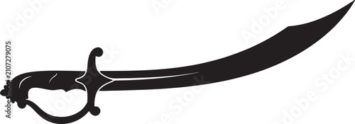 Fotografía Curved scimitar sword silhouette with ornamental hilt and decorative guard for desert warrior combat theme