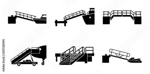 Konstfotografi Airport Jet Bridges, Gangways, and Boarding Stairs Vector Icons Set