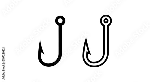 Foto Fishing Hooks Black Line Art On White Background