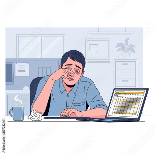 Sick Man Working In Office Feeling Unwell And Chronically Ill