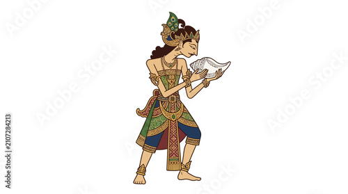 Photos Traditional Dancer Holding Seashell in Costume