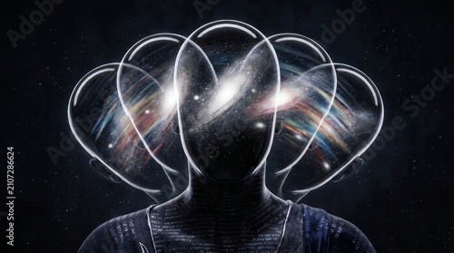 Dynamic Motion Galaxy In Head Surreal Abstract Portrait With Nebula And Stars