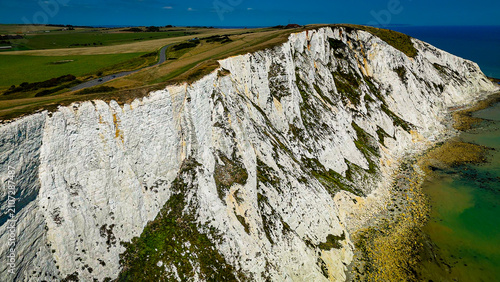 Cuadro en lienzo Aerial drone view of the dramatic white chalk cliffs at Beachy Head near Eastbou