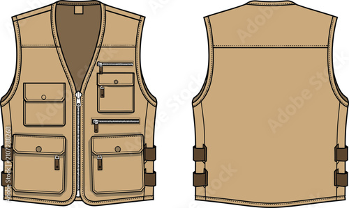 Front and back view of a tan utility