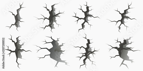 Fotografía Crack and fissure effects collection 3d style with white background