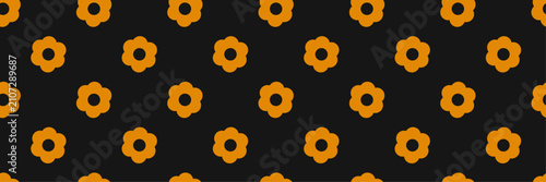 A seamless pattern with yellow flowers. A simple black and yellow floral background