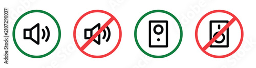 Bild auf Leinwand Volume Control Icons: A set of four clean icons representing volume controls, including both sound on and sound off, as well as mute symbols, providing clear visual cues for audio settings