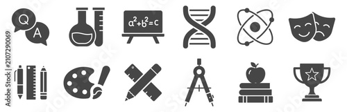 Foto Education subject icon set with science art math elements on transparent backgro