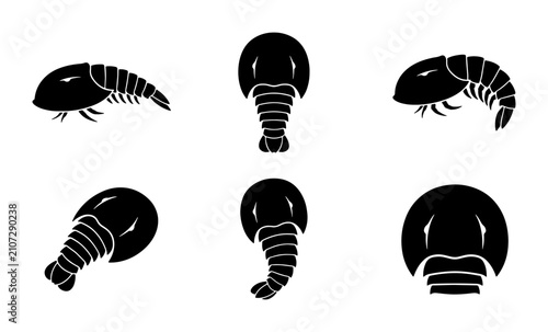 Trilobite Fossil Icons, Ancient Arthropod Silhouettes, Prehistoric Sea Creature Vector Set