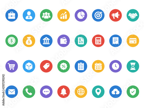 Set of Universal Business, Finance and Marketing Flat Vector Icons
