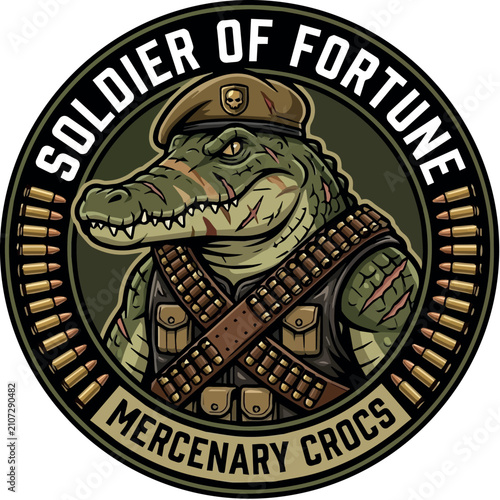 Bild auf Leinwand Soldier of Fortune: Soldier of Fortune Mercenary Crocodile Military Mascot Logo