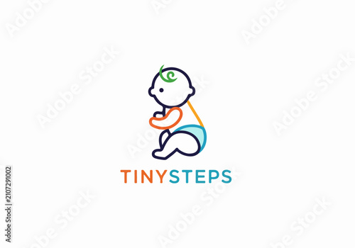 Cute baby logo with friendly joyful character illustration