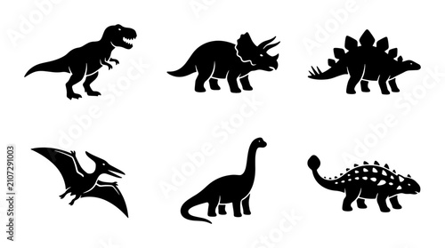Foto Dinosaur Icons Set, Prehistoric Creatures Vector Graphics, Jurassic Era Silhouet