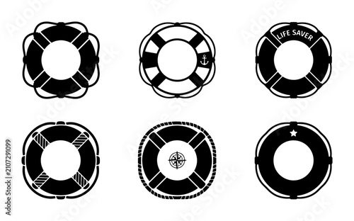 Nautical Life Buoy Icons, Set of 6 Vintage Marine Safety Rings, Ocean Rescue Symbols