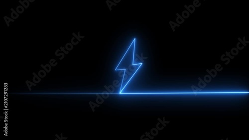 Abstract orange neon glowing battery charging icon Lightning Bolt Icon Continuous Line Energy Symbol, Electric Power Supply Concept, Charging Tech Graphic Black Background..