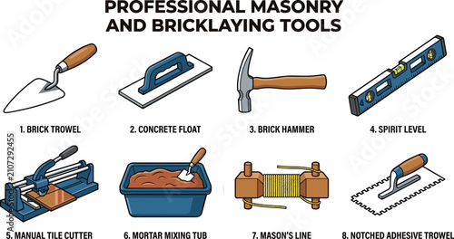 Canvastavla Professional Masonry and Bricklaying Tools Vector Set